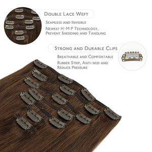 Wholesale Russian Virgin Remy Human Hair <b>Clip</b>-in <b>Extensions</b> Smooth Soft No Shedding Machine Double Weft Black Hair Amygirl Brand - Product Image 3