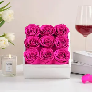 Groothandel Luxe Bloem Cadeau Natuurlijke Real Touch Rosas Conservadas Al Por Burgemeester In Acryl Box Voor Altijd Bewaard Gebleven Rozen