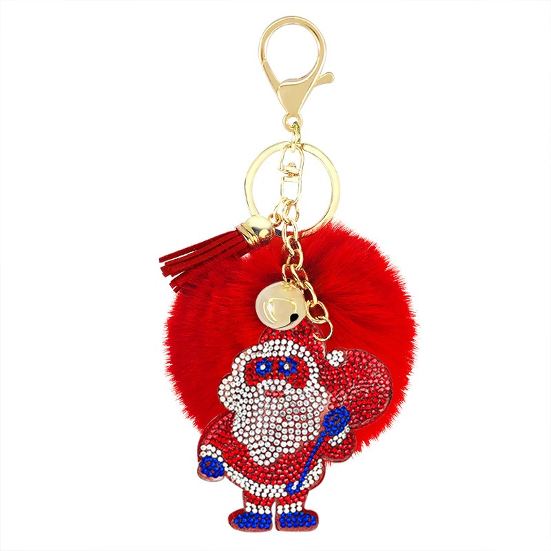 New Rhinestone Flannel Fur Ball Keychain Pendant Creative Love Bear Christmas Element Shape Keychain