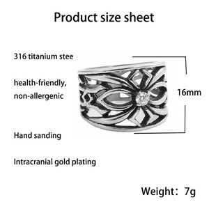 European American Style <b>Titanium</b> Steel Hollow Flower <b>Ring</b> Retro Punk Men's Jewelry Silver White Diamond Casual Geometric Design - Product Image 5