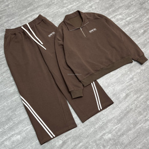 Conjunto de Sudadera con capucha de gran tamaño de felpa francesa de alta calidad, conjunto de sudadera y pantalones de chándal con cremallera de cuarto, chándales holgados de algodón personalizados para hombres - Product Image 3