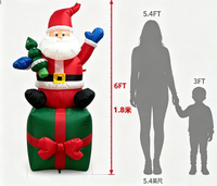Père Noël gonflable de 1,8 m et boîte à cadeaux avec lumières LED pour la décoration extérieure de jardin, pelouse, fête, festival