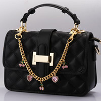 Accessoires de quincaillerie DIY pour sacs, en alliage de zinc doré clair, longueur 23 cm, avec strass, motif cœur et cerise, chaîne métallique et mousqueton pivotant
