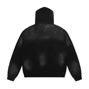 Sudadera con capucha informal de algodón con gráfico de letras bordadas Sudadera con capucha estampada de Hip Hop de invierno Peso pesado con bolsillo Liso teñido - Product Image 5