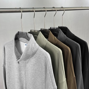 Wholesale Mens Autumn Winter New 410G Stand Collar Zip Cardigan Brushed Warm Streetwear <b>Hoodie</b> Jacket 100% Cotton Solid Custom - Product Image 2