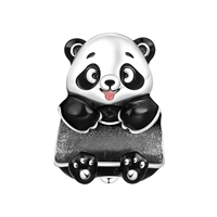 Pendentif breloque en alliage de cuivre plaqué argent, motif panda mignon, pierre de zircon, style classique, trou large, pour cadeau unisexe