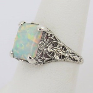 Women's Geometric <b>Opal</b> <b>Ring</b> <b>Silver</b> Prong Setting Party Jewelry Fashion <b>Rings</b> - Product Image 2