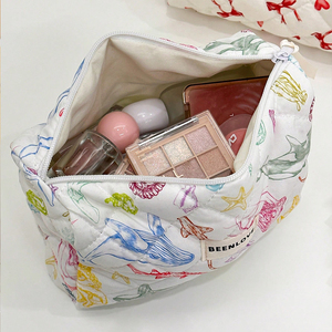 Estojo de Maquiagem em Algodão com Estampa de Laço Rosa, Organizador de Produtos de Higiene para Viagem, Coleção de Beleza em 3 Tamanhos - Product Image 3