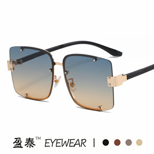 Yingtai Eyewear Oversized Metal Frame <b>Sunglasses</b> UV400 Women Fashion Square <b>Gradient</b> Lenses Gold Color - Product Image 1