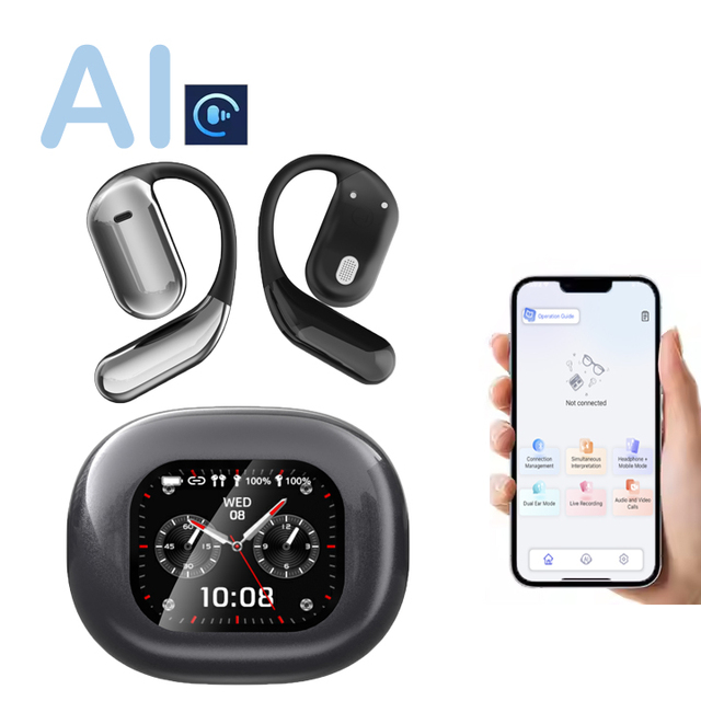 YYK-Q16 Pro Real-Time AI Translator Earbuds Global 144 Languages Ear Hook Earbuds Wireless Touch Screen Headphones