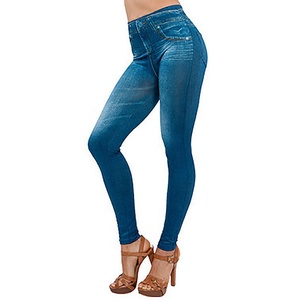 Mallas vaqueras de imitación para <span class=keywords><strong>mujer</strong></span>, pantalones largos ajustados con cintura elástica, realce de caderas, bolsillos estampados, alta elasticidad, sin costuras, novedad - Product Image 2