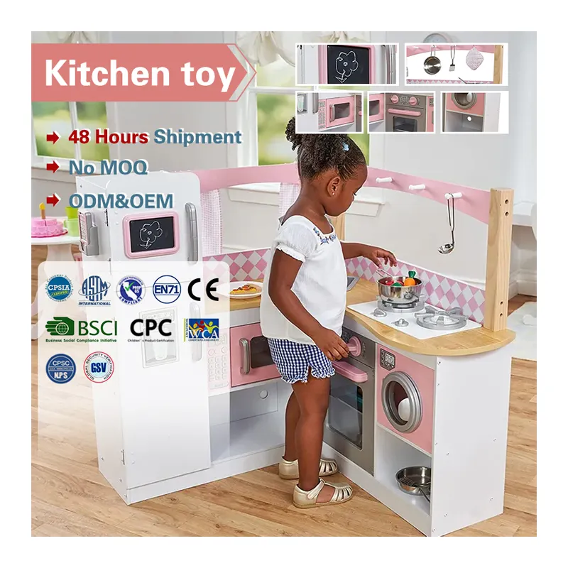 Girls Gifts Pretend Play DIY Wooden Kitchen Toys With Accessories Kitchen Play Sets Wooden furniture Toys For Baby Toys Kids