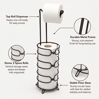 Support de papier toilette autoportant en métal personnalisé avec rangement pour 3 rouleaux, organisateur de salle de bain, fabricant OEM ODM