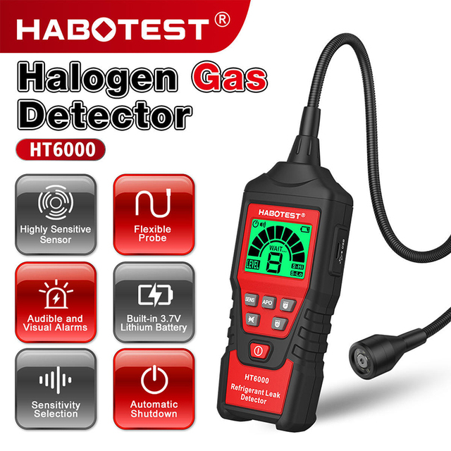 HABOTEST HT6000 Halogen Gas Leakage Detector Air Condition Refrigerant R22 R410a R134a Leak Discloser for HVAC System