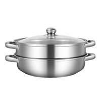 Panci Kukus Stainless Steel Set dan Tutup Panci Kukus Tutup Kaca Makanan Panci Masak Sayuran Panci Masak