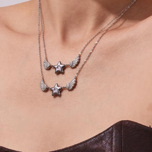 Delicado Collar de Acero Inoxidable 316L Chapado en Oro PVD de 14k y 18k con Colgante de Estrella y Ala para Mujer, Joyería Fina - Product Image 3