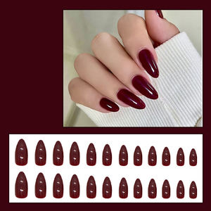 定制新设计24pcs套装指甲杏仁Soild彩色压力机指甲批发ABS深红色假指甲 - Product Image 2