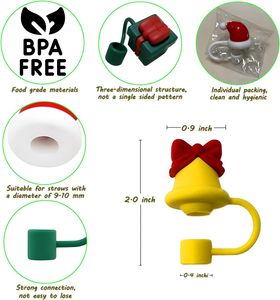 Protège-pailles de Noël réutilisables en silicone/PVC, multi-designs, anti-poussière, diamètre 10 mm/0,4 po, compatibles avec les gobelets Simple Modern - Product Image 3