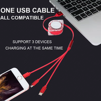 Cable de Carga Retráctil Telescópico 3 en 1 Portátil con Carga Rápida de 3A para Computadora, Tableta, Android/iOS