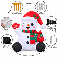 Bonhomme de neige gonflable de Noël de 1,80 m avec cadeau et chapeau de Père Noël mignon, décoration de jardin gonflable pour l'intérieur et l'extérieur, décorations de Noël