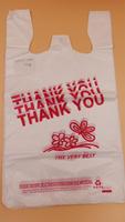 Sac à provisions personnalisé blanc avec Logo imprimé, T-Shirt de remerciement en plastique avec poignée de gilet