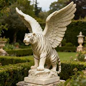 Scultura di Tigre in Marmo Intagliata a Mano su Misura, Grandezza Naturale, Design Moderno con Ali, in Pietra Naturale per Chiesa e Cimitero - Product Image 1