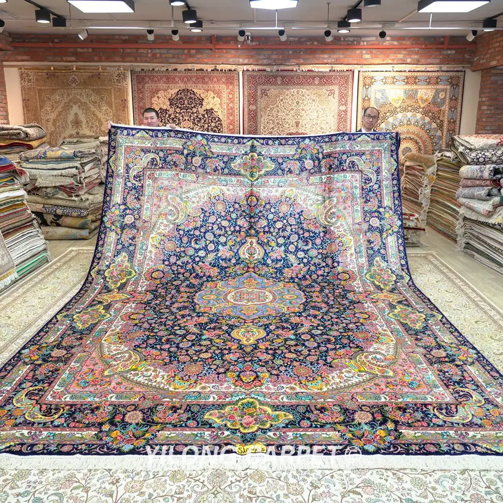 YILONG — grand tapis en soie de 10x14 pouces, accessoire péruvien, tapis exquis bleu fait à la main, 80 cm