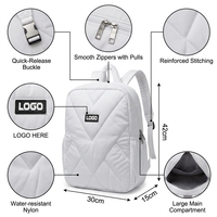 Sac à dos tendance personnalisé blanc matelassé léger imperméable unisexe pour ordinateur portable, idéal pour les voyages urbains, avec compartiment GPS et solaire
