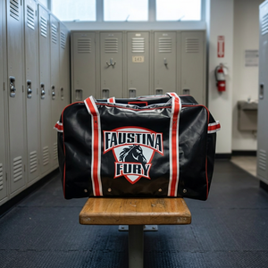 Large Black PVC Hockey <b>Duffel</b> <b>Bag</b> white and red Straps available with custom logo - Product Image 1
