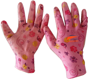 Guscio floreale in poliestere di buona qualità con rivestimento in Nitrile da donna usa guanti da lavoro da giardino - Product Image 5