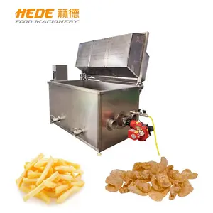 Commercial frying machine potato chip pork rinds trade round basket semi automatic stirring and discharging batch fryer with gas