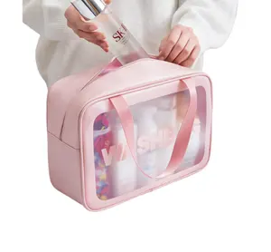 Travel Cosmetic Storage Bag Pink Makeup Kit Bag Travel Transparent Waterproof Cosmetic Bag