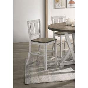 DB Design de ferme en bois massif 2pc chaises de salle à manger à hauteur de comptoir finition blanche antique chaises à dossier à lamelles pour cuisine et salle à manger - Product Image 3