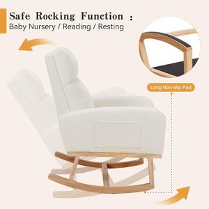 Morden Sherpa mamma che allatta sedia a <span class=keywords><strong>dondolo</strong></span> tessuto in velluto bianco accento sedia a <span class=keywords><strong>dondolo</strong></span> vivaio con schienale alto - Product Image 3