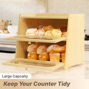 <span class=keywords><strong>Caja</strong></span> de Pan de Bambú Natural y Ecológica Más Vendida con Puerta de Vidrio para una Fácil Visualización, Adecuada para Almacenar una Variedad de Alimentos - Product Image 3
