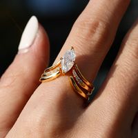 Bague ouverte ajustable personnalisée en argent sterling 925 plaqué or 18 carats avec moissanite taille marquise 3 carats VVS1 certifiée GRA
