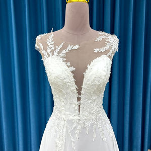 Jancember LSSM001 Robes de mariée A-ligne de mariage sans manches en dentelle modeste - Product Image 2