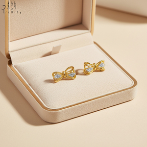 Boucles d'oreilles clous en or jaune massif 18 carats véritable avec diamants naturels, style vintage, nœud papillon, bijoux fins, pour femme, usage quotidien, vente chaude - Product Image 5