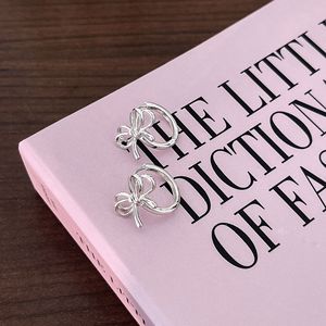 Pendientes de plata de ley S925 con forma de lazo para mujer, uso diario, joyería elegante de estilo coreano, accesorio de moda - Product Image 2