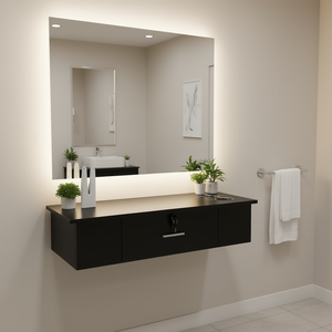 Elegante Estación de Trabajo de Pared Negra para Salón con Cajón con Cerradura Segura para Uso en Spa, Peluquería, Hogar y Baño - Product Image 2