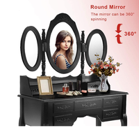 Meubles de chambre à coucher maquillage vanité avec 7 tiroirs ensemble de table de vanité avec miroir à trois volets filles femmes Table noir Carton bois dressing