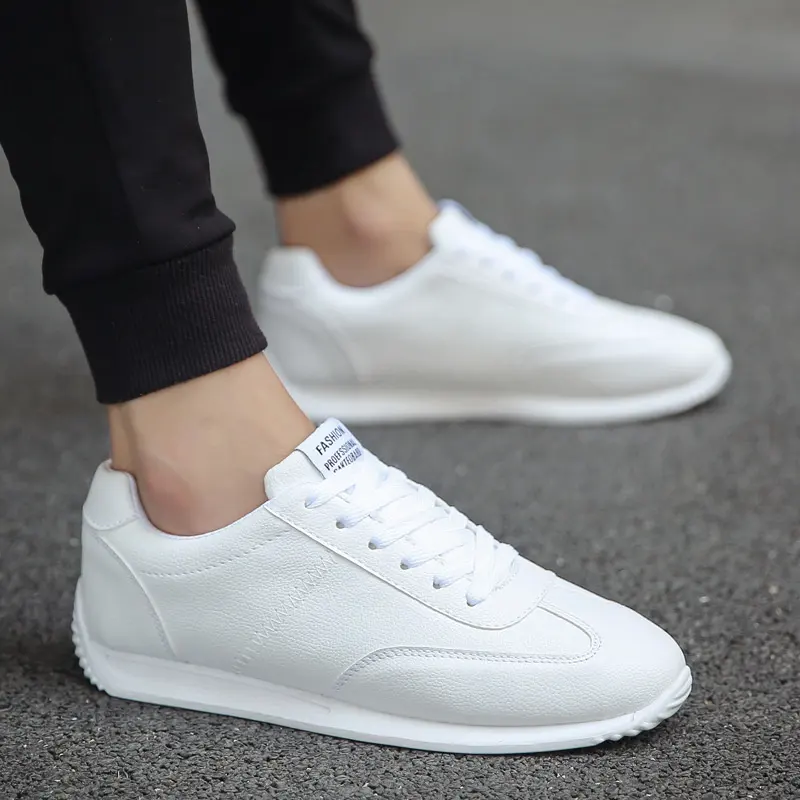 Best fashion walking style shoes lace up sneakers men white casual shoes