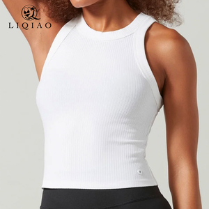 Tops de Yoga Cortos Acanalados de Alta Calidad al por Mayor para Mujer, Cuello Alto, Sin Mangas, Ajuste Delgado, Básicos - Product Image 1