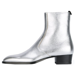 Botas Chelsea de piel auténtica para hombre, zapatos de boda informales con cremallera plateada y punta estrecha, para invierno, tobillo, pasarela, espectáculo - Product Image 4