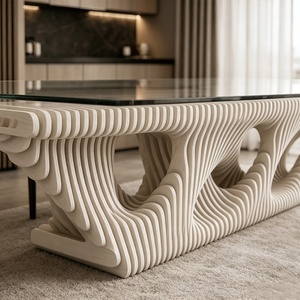 Modern Irregular <b>Resin</b> Dining <b>Table</b> With Tempered Glass <b>Top</b> Contemporary Design For 6 Seating Capacity Stable Home Furniture - Product Image 5