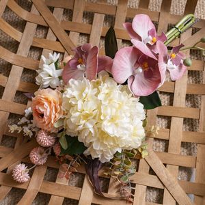 Bouquet de fleurs artificielles CallaFloral, hortensia, rose, tissu tissé en plastique, décoration bohème pour mariage et maison - Product Image 3