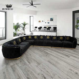 Canapé de Salon noir canapé en tissu de velours rembourré avec décor en acier inoxydable doré pour meubles de maison d'hôtes de salon Villa - Product Image 2
