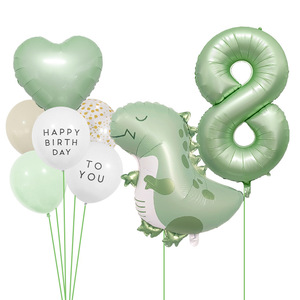 Lot de ballons d'<span class=keywords><strong>anniversaire</strong></span> en forme de chiffres dinosaures vert sauge, personnalisables, en aluminium, pour enfants, décoration de fête sur le thème de la jungle et des dinosaures - Product Image 2