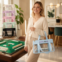Sac de rangement léger pour tuiles de mahjong, sac fourre-tout transparent en PVC avec fermeture éclair supérieure, pour jeu de mahjong américain avec poignées