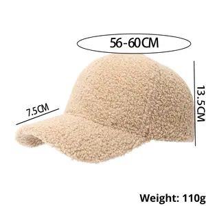 Casquette de baseball 6 panneaux en fausse fourrure d'agneau couleur unie, épaisse et fourrée, pour automne-hiver - Product Image 2